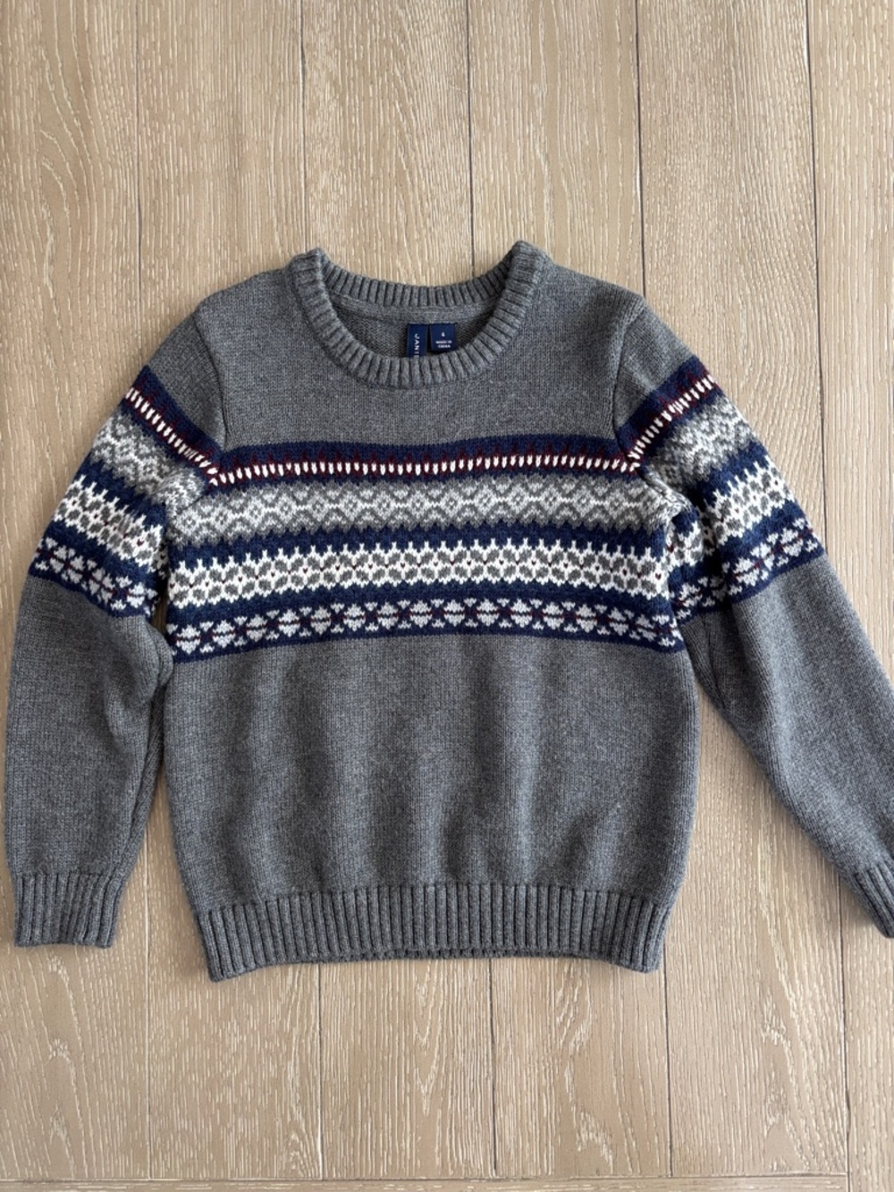 Janie and Jack Gray Fair Isle Sweater with Navy and White Accents